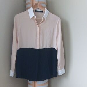 Ptp18" L26" Zara Black and Cream Casual Button Down Shirt